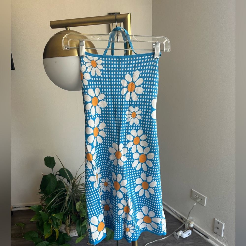 Zara daisy print blue mini dress